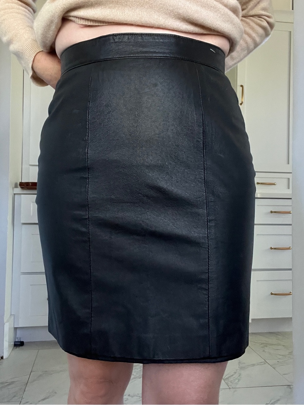 Black genuine Leather Pencil Skirt